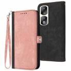 For Honor 90 Pro Side Buckle Double Fold Hand Strap Leather Phone Case(Pink) - 1