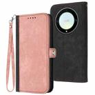 For Honor X40 Side Buckle Double Fold Hand Strap Leather Phone Case(Pink) - 1