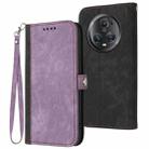 For Honor Magic5 Pro Side Buckle Double Fold Hand Strap Leather Phone Case(Purple) - 1