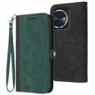 For Honor 100 Side Buckle Double Fold Hand Strap Leather Phone Case(Dark Green) - 1