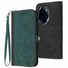 For Honor 100 Pro Side Buckle Double Fold Hand Strap Leather Phone Case(Dark Green) - 1