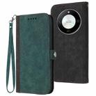 For Honor X50 / X9b Side Buckle Double Fold Hand Strap Leather Phone Case(Dark Green) - 1