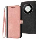 For Honor X50 / X9b Side Buckle Double Fold Hand Strap Leather Phone Case(Pink) - 1