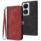 For Honor X7b Side Buckle Double Fold Hand Strap Leather Phone Case(Red) - 1