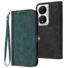 For Honor X7b Side Buckle Double Fold Hand Strap Leather Phone Case(Dark Green) - 1