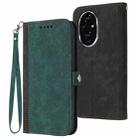 For Honor 200 Side Buckle Double Fold Hand Strap Leather Phone Case(Dark Green) - 1