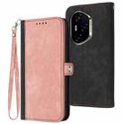 For Honor 300 Pro / Honor 300 Ultra Side Buckle Double Fold Hand Strap Leather Phone Case(Pink) - 1