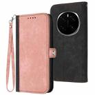 For Honor Magic7 Side Buckle Double Fold Hand Strap Leather Phone Case(Pink) - 1