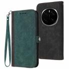 For Honor Magic7 Pro Side Buckle Double Fold Hand Strap Leather Phone Case(Dark Green) - 1