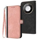 For Honor X60 / X9c Smart Side Buckle Double Fold Hand Strap Leather Phone Case(Pink) - 1