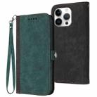 For iPhone 16 Pro Max Side Buckle Double Fold Hand Strap Leather Phone Case(Dark Green) - 1