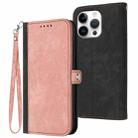 For iPhone 16 Pro Max Side Buckle Double Fold Hand Strap Leather Phone Case(Pink) - 1