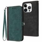 For iPhone 16 Pro Side Buckle Double Fold Hand Strap Leather Phone Case(Dark Green) - 1