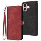 For iPhone 16 Side Buckle Double Fold Hand Strap Leather Phone Case(Red) - 1