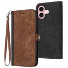 For iPhone 16 Side Buckle Double Fold Hand Strap Leather Phone Case(Brown) - 1