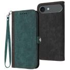 For iPhone 17 Air Side Buckle Double Fold Hand Strap Leather Phone Case(Dark Green) - 1