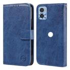 For Motorola Moto E22 / E22i Skin Feeling Oil Leather Texture PU + TPU Phone Case(Dark Blue) - 1