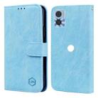 For Motorola Moto E22 / E22i Skin Feeling Oil Leather Texture PU + TPU Phone Case(Light Blue) - 1