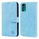 For Motorola Moto G22 Skin Feeling Oil Leather Texture PU + TPU Phone Case(Light Blue) - 1