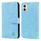 For Motorola Moto G73 Skin Feeling Oil Leather Texture PU + TPU Phone Case(Light Blue) - 1