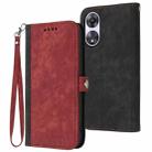 For OPPO A58 4G Side Buckle Double Fold Hand Strap Leather Phone Case(Red) - 1