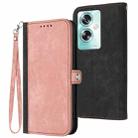 For OPPO A79 Side Buckle Double Fold Hand Strap Leather Phone Case(Pink) - 1