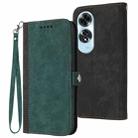 For OPPO A60 Side Buckle Double Fold Hand Strap Leather Phone Case(Dark Green) - 1