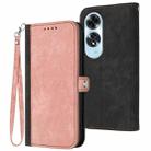 For OPPO A60 Side Buckle Double Fold Hand Strap Leather Phone Case(Pink) - 1