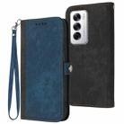 For OPPO Reno12 Global Side Buckle Double Fold Hand Strap Leather Phone Case(Royal) - 1