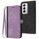 For OPPO Reno12 Global Side Buckle Double Fold Hand Strap Leather Phone Case(Purple) - 1