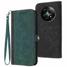 For Realme 12 5G Global Side Buckle Double Fold Hand Strap Leather Phone Case(Dark Green) - 1