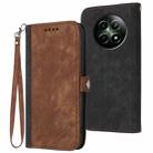 For Realme 12 5G Global Side Buckle Double Fold Hand Strap Leather Phone Case(Brown) - 1