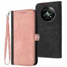 For Realme 12 5G Global Side Buckle Double Fold Hand Strap Leather Phone Case(Pink) - 1