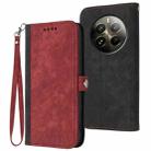 For Realme 12+ 5G Global Side Buckle Double Fold Hand Strap Leather Phone Case(Red) - 1