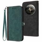 For Realme 12+ 5G Global Side Buckle Double Fold Hand Strap Leather Phone Case(Dark Green) - 1