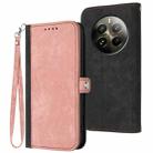 For Realme 12+ 5G Global Side Buckle Double Fold Hand Strap Leather Phone Case(Pink) - 1