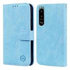 For Sony Xperia 5 III Skin Feeling Oil Leather Texture PU + TPU Phone Case(Light Blue) - 1