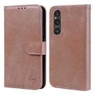 For Sony Xperia 1 V 2023 Skin Feeling Oil Leather Texture PU + TPU Phone Case(Champagne) - 1