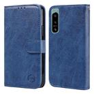 For Sony Xperia 5 IV Skin Feeling Oil Leather Texture PU + TPU Phone Case(Dark Blue) - 1