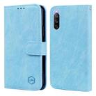 For Sony Xperia 10 III Skin Feeling Oil Leather Texture PU + TPU Phone Case(Light Blue) - 1