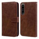 For Sony Xperia 1 IV Skin Feeling Oil Leather Texture PU + TPU Phone Case(Brown) - 1