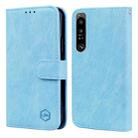 For Sony Xperia 1 IV Skin Feeling Oil Leather Texture PU + TPU Phone Case(Light Blue) - 1