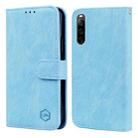 For Sony Xperia 10 IV Skin Feeling Oil Leather Texture PU + TPU Phone Case(Light Blue) - 1