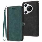 For Huawei Pura 70 Side Buckle Double Fold Hand Strap Leather Phone Case(Dark Green) - 1