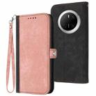 For Huawei Mate 70 Side Buckle Double Fold Hand Strap Leather Phone Case(Pink) - 1