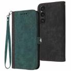 For Sony Xperia 1 V 2023 Side Buckle Double Fold Hand Strap Leather Phone Case(Dark Green) - 1