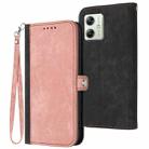 For Motorola Moto G54 Global Side Buckle Double Fold Hand Strap Leather Phone Case(Pink) - 1