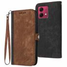 For Motorola Moto G84 5G Side Buckle Double Fold Hand Strap Leather Phone Case(Brown) - 1