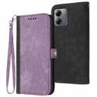 For Motorola Moto G14 Side Buckle Double Fold Hand Strap Leather Phone Case(Purple) - 1