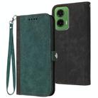 For Motorola Moto G35 Side Buckle Double Fold Hand Strap Leather Phone Case(Dark Green) - 1